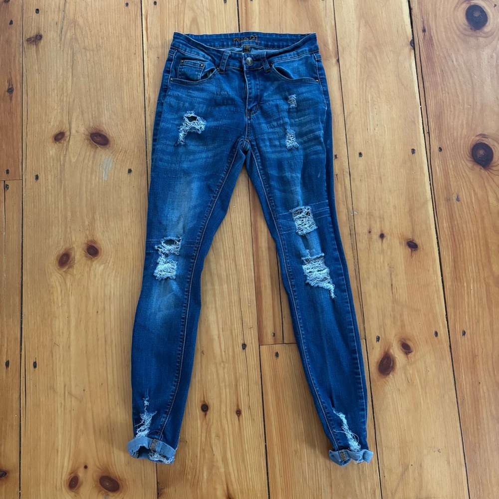 Rue21 Y2K Distressed Skinny Jegging Jeans Mid Rise Stretch Denim Size 6L
